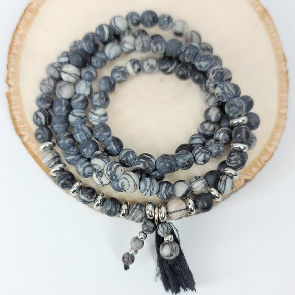 NWT 108 Mala Agates Natural Stones Bracelet NWT - Picture 3 of 6